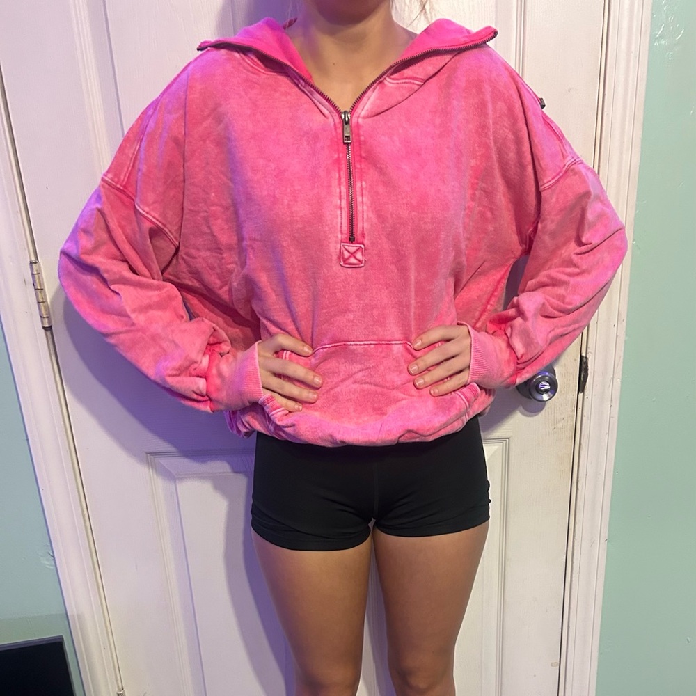 Zenana Outfitters Pink Half-Zip Hoodie NWT